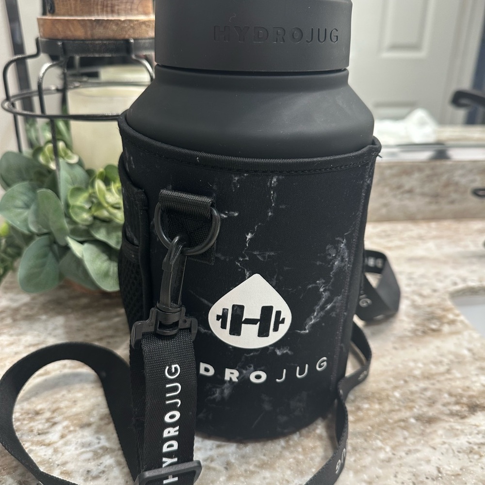 HydroJug Black Marble Water Bottle with Strap